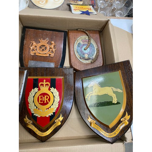 440 - Assorted military wooden plaques including HMS Myings, HMS Northumbria, Royal Scots Greys, Northampt... 