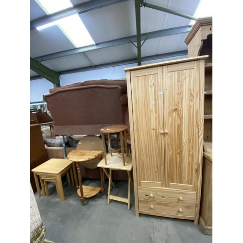 104 - Pine 2 door/2 drawer wardrobe 180H 72W 50D, pine Demi lune hall table 75H 60W 30D etc