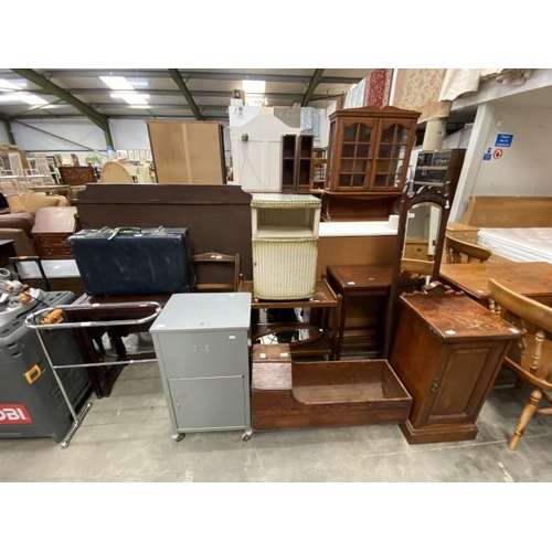 116 - Assorted furniture including a Victorian oak crib 52H 86W 30D, Victorian mahogany pot cupboard 75H 5... 