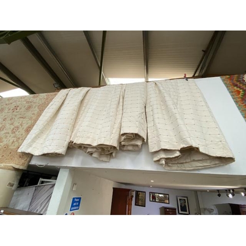 118 - One pair of cream lined curtains and one matching curtain 160cm wide x 215cm drop and 2 matching cur... 