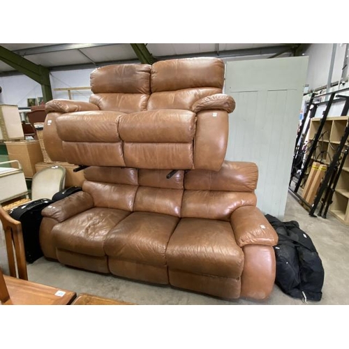 126 - 2 piece tan leather manual reclining suite (170W & 220W)