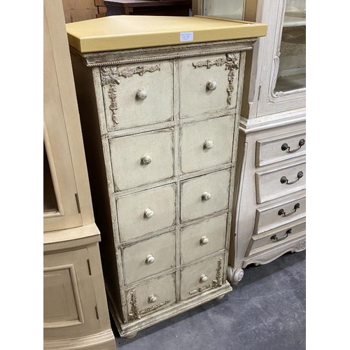 138 - French painted 10 drawer chest 114H 54W 57D