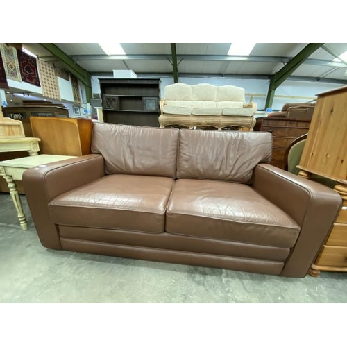 142 - Brown leather settee 184W