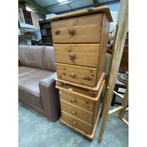 143 - 2 pine 3 drawer bedside chests 51H 44W 39D