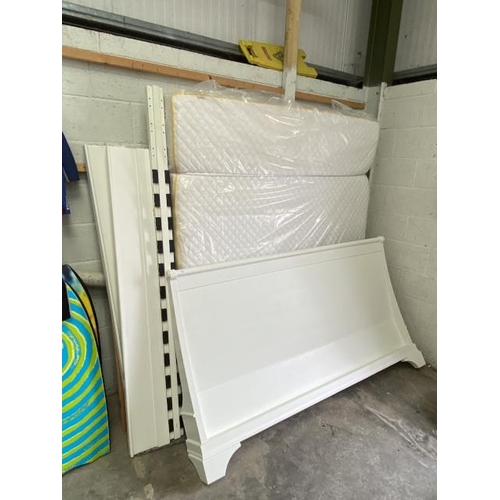 15 - Good quality white super king (6ft) sleigh bed with a mattress