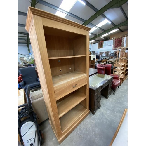 159 - Oak effect bookcase with one drawer 197H 91W 50D