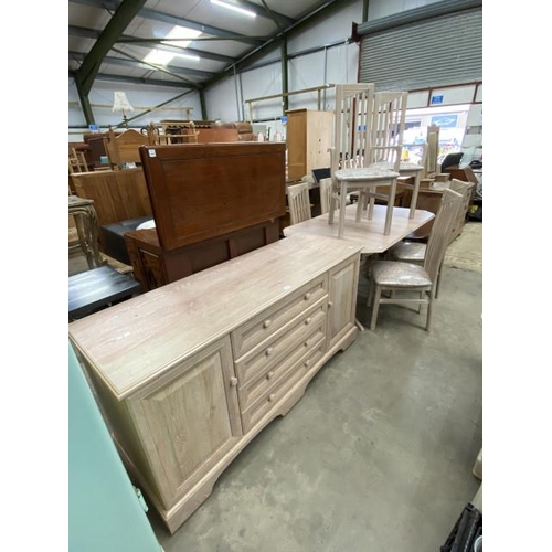 192 - Caxton Furniture Limed oak dining table 75H 150W 92D with six chairs and a matching sideboard 80H 16... 