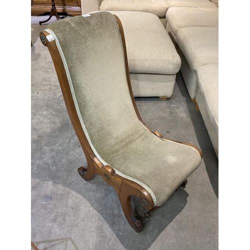 33 - Victorian slipper chair with brass rosettes 40W