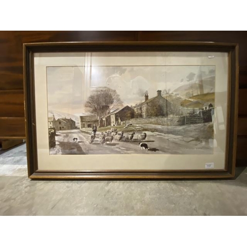 38 - Oak framed Alan Ingham print 'Down From The Hills' 93 x 60cm