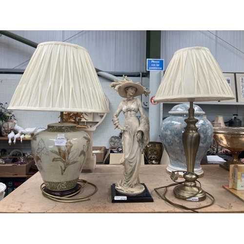 434 - Florence Giuseppe Armani figurine & 2 table lamps with shades