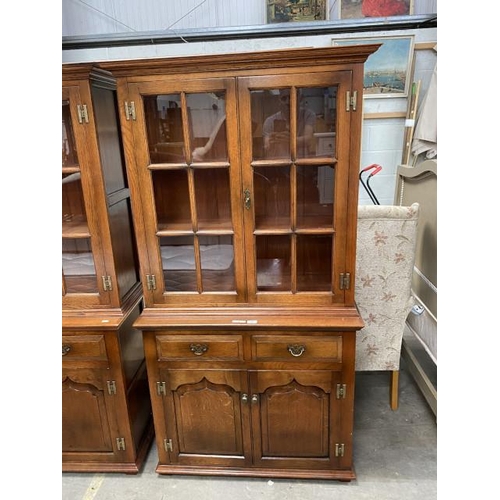 50 - Good quality Batheaston oak glazed bookcase on cupboard 174H 95W 40D (purchased from Smiths The Rink... 