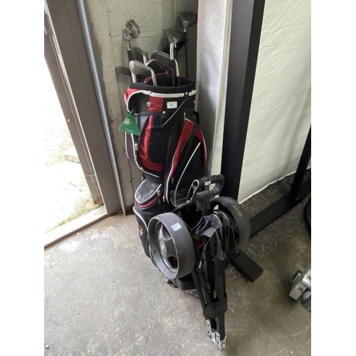 57 - Golf bag and clubs including Howson and a Powakaddy folding golf trolley