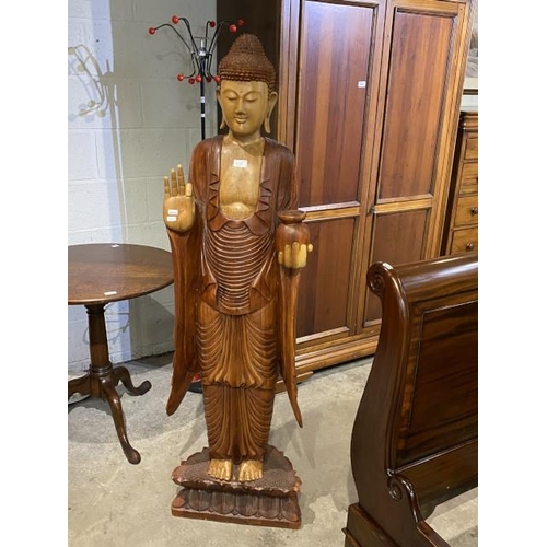 76 - Hand carved Suar wood standing Buddha 156H