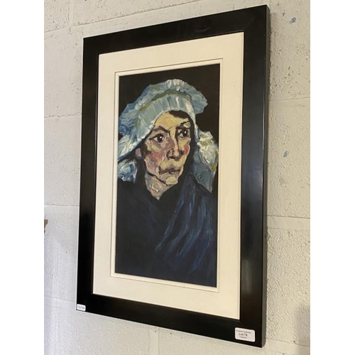 79 - David Budden, Newcastle framed oil, depicting an elderly woman 64 x 44cm