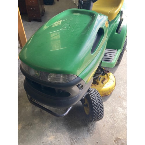 156 - John Deere SB 92 Hydro petrol ride on lawnmower (the battery is dead, sold as seen)