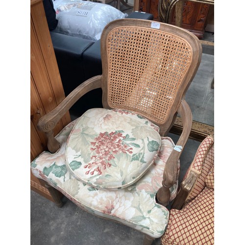 163 - Pair of good quality French gilt framed chairs 68W with scatter cushions and a matching stool and a ... 