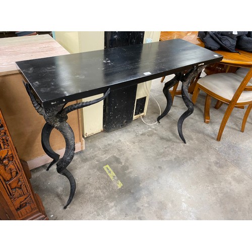 182 - Black horn legs console table 84H 122W 41D