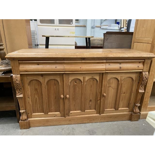 101 - Good quality pine dresser base with 3 drawers and 3 doors 91H 154W 50D