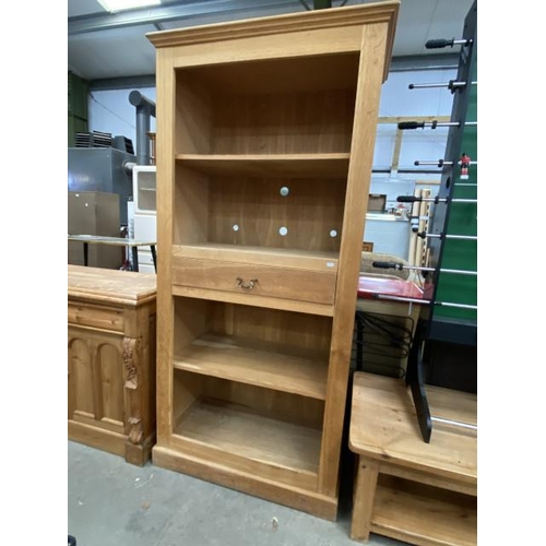 102 - Oak effect bookcase with one drawer 197H 91W 50D