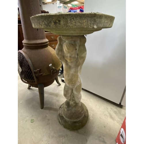 115 - Stone effect bird bath 79H 44cm diameter