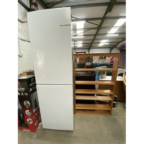 117 - Bosch fridge freezer 183H 55W 57D and Pine open plate  rack 134H 83W 13D