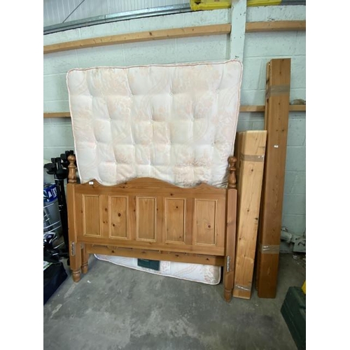 13 - Pine double bed frame with side rails and lats and a Millbrook mattress