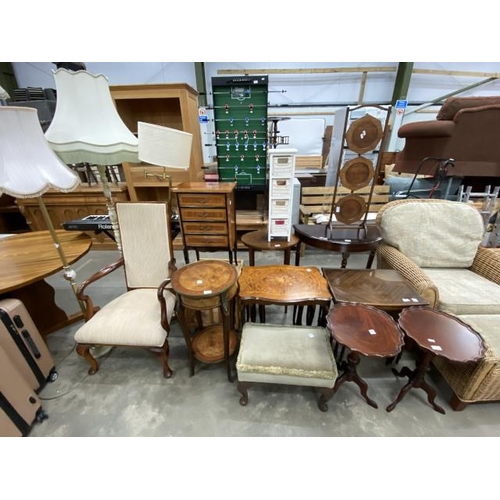 131 - Assorted furniture including mahogany nest of tables 56H 54W 42D, French lamp table 73H 38cm diamete... 