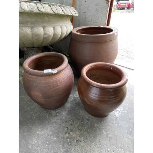 177 - Errington Reay & Co planter 32H 26cm diameter and 2 terracotta planters 47H 39cm diameter & 38H 29cm... 