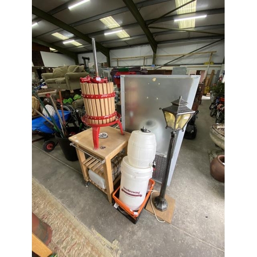 194 - Hand made mulcher table, apple press, cider making kit etc