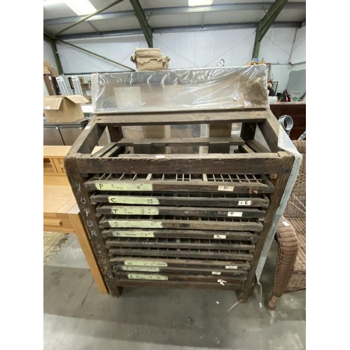 200 - Antique typesetting chest (as found) 143H 100W 54D