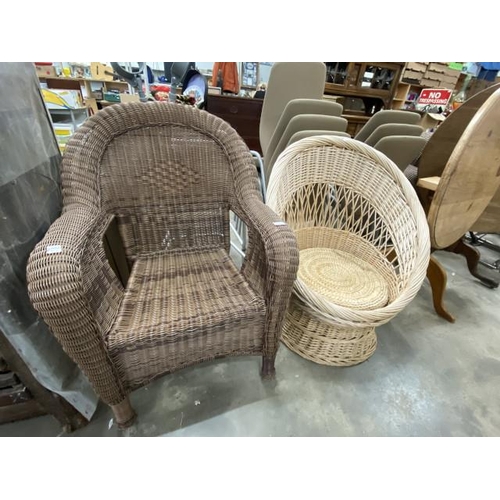 201 - Rattan chair 70W & a wicker egg shaped chair 74W