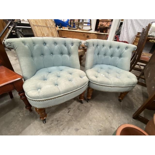 205 - Pair of turquoise upholstered bedroom chairs (some fading to fabric) 67W