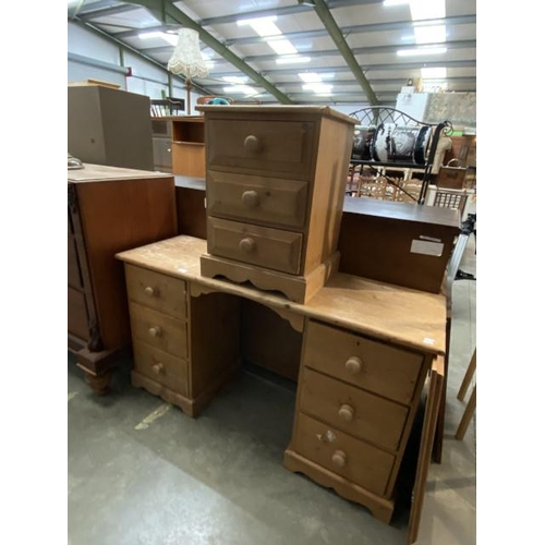 26 - Pine 3 drawer bedside chest (as found) 60H 45W 40D and a pine 6 drawer dressing table/desk 75H 135W ... 