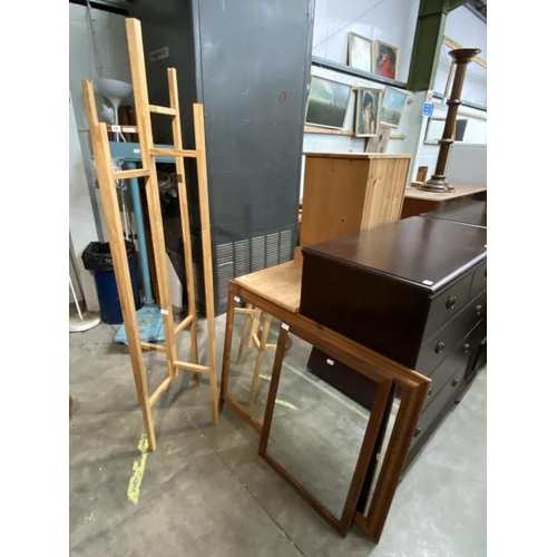 27 - Contemporary beech coat/hat stand 175H 48W 48D and 2 mirrors