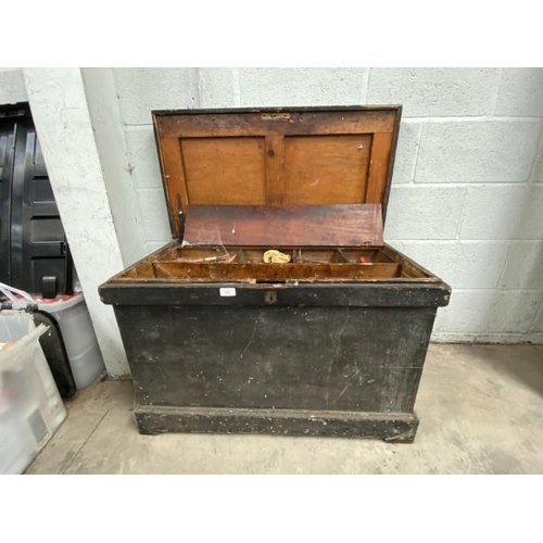 4 - Victorian pine tool box with assorted tools 58H 88W 48D