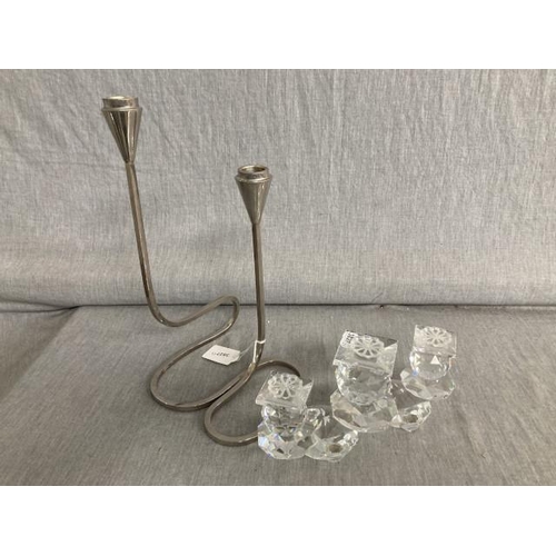 464 - Swarovski crystal candelabra 10H & modernist table centre piece candelabra, 30cm high