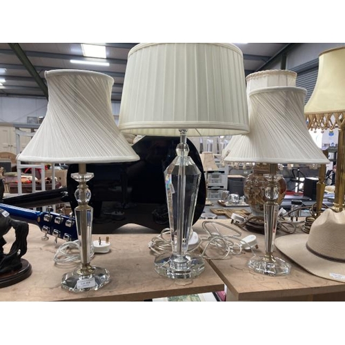 488 - 3 crystal glass table lamps with shades