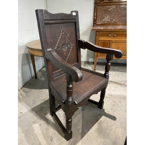 66 - 19th century English oak Wainscot armchair 58W