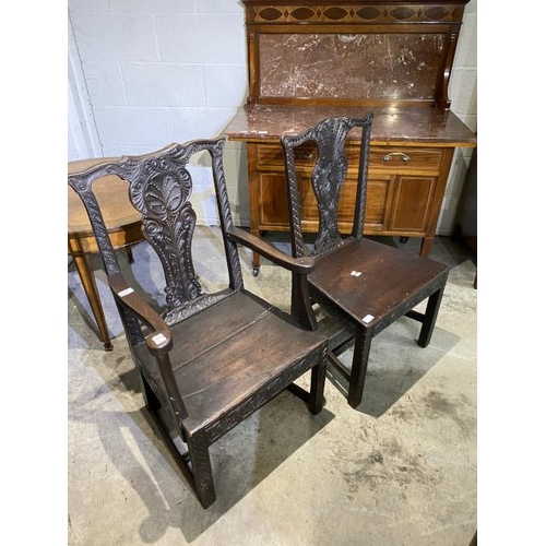 69 - Georgian oak armchair 57W and a matching side chair 52W