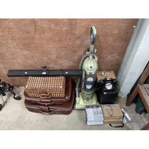 9 - Electrolux Loopie vacuum, wicker picnic basket, assorted door furniture, Bush Savoy telephone, Sony ... 