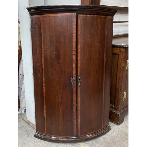 91 - George lll mahogany bow fronted corner cabinet 104H 69W 48D