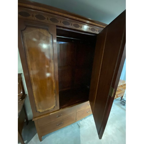 62 - Victorian mahogany inlaid triple wardrobe by Pratt’s of Bradford 213H 164W 59D