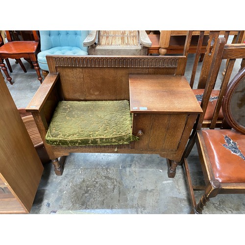 186 - Oak telephone table 78H 93W 43D, 4 oak dining chairs (as found), mid century teak Sutcliffe of Todmo... 