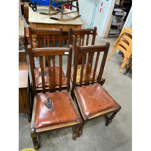 186 - Oak telephone table 78H 93W 43D, 4 oak dining chairs (as found), mid century teak Sutcliffe of Todmo... 