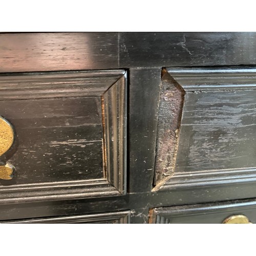 89 - 18th century and later ebonised and oak-lined cabinet on stand with 14 drawers 153H 106W 98D