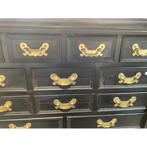 89 - 18th century and later ebonised and oak-lined cabinet on stand with 14 drawers 153H 106W 98D