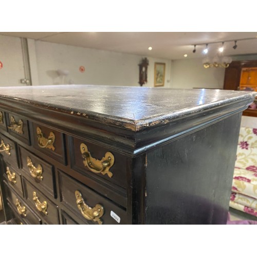 89 - 18th century and later ebonised and oak-lined cabinet on stand with 14 drawers 153H 106W 98D