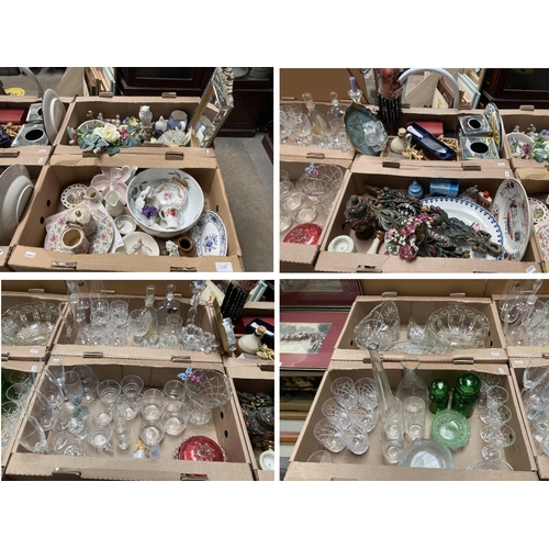 403 - 8 boxes of crystal, lead glass, china, collectables, jewellery stand, cherubs, baskets, leather jewe... 