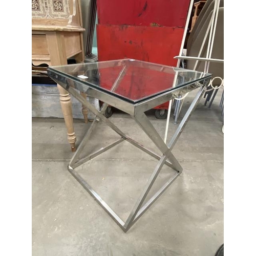 109 - Chrome and glass 'X' based lamp table 60H 50W 50D