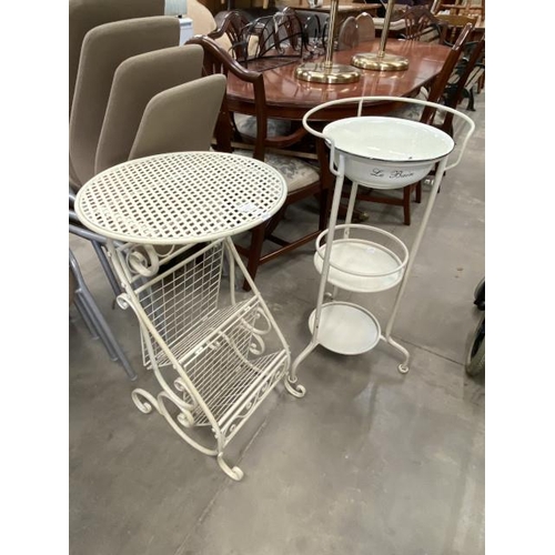 111 - 3 tier French washstand 86H 42cm diameter & a metal bathroom table with towel storage to the underne... 